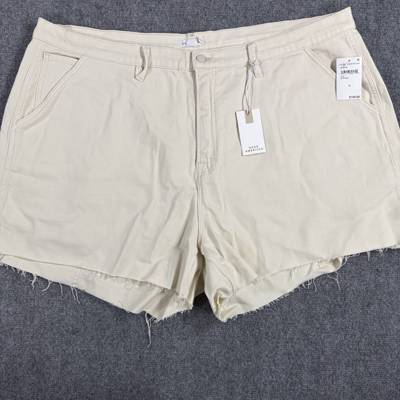 Good American Denim Long Shorts Womens 22 Ecru Carpenter New